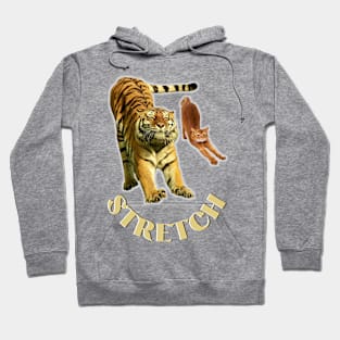 Stretch exercise by a tiger and a cat - gold text Hoodie